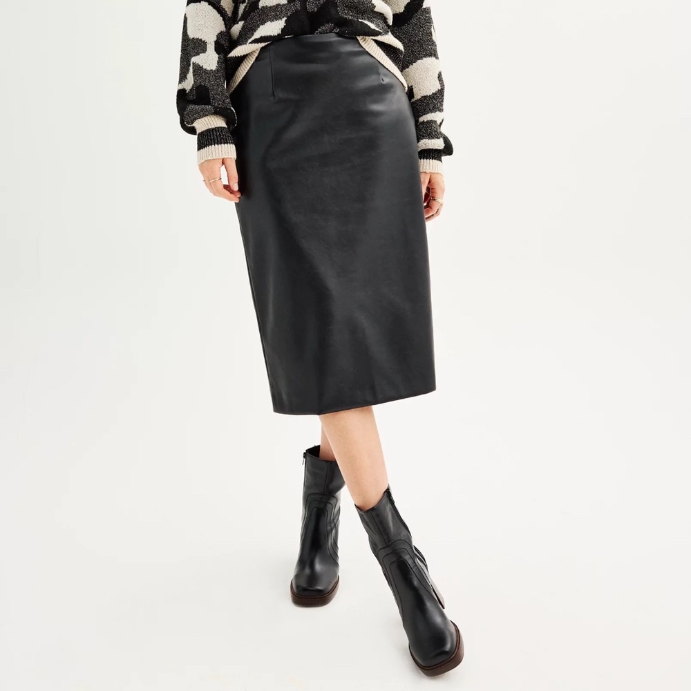 Nine West Faux Leather Midi Pencil Skirt